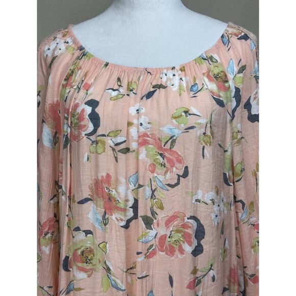 Hope & Harlow Women’s Size XL Peach Floral Top Gathered Neck Elastic Waist - Picture 2 of 13